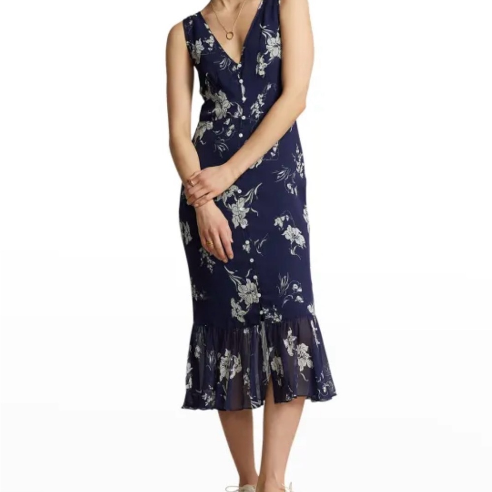 Polo Ralph Lauren Women's Blue Floral-Print Georgette Midi Dress